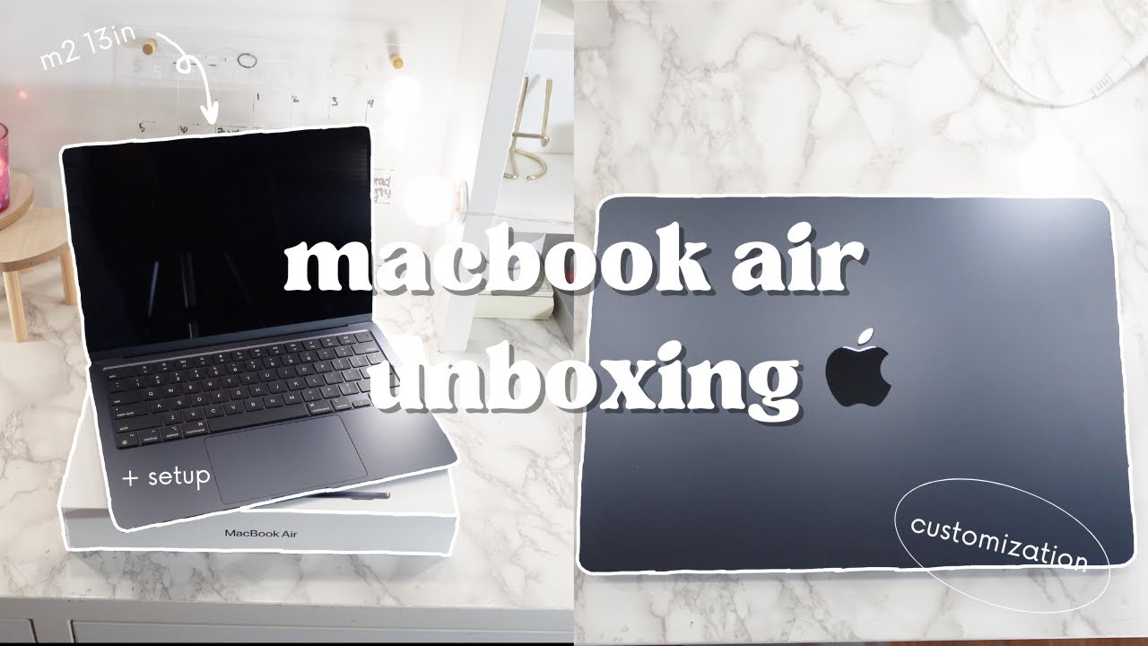 aesthetic macbook air m2 unboxing + setup