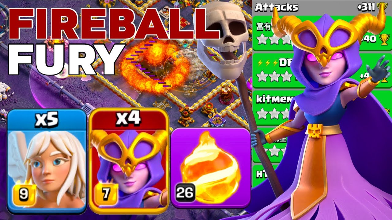 Super Powerful TH16 Warden Walk Fireball - Super Witches Wrecking Legend League!