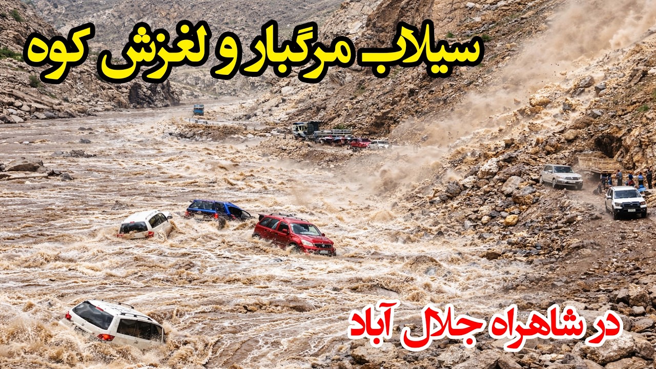 سیلاب خطرناک و لغزش کوه در مسیر شاهراه کابل جلال آباد و ماهیپر Landslide on Jalalabad Highway