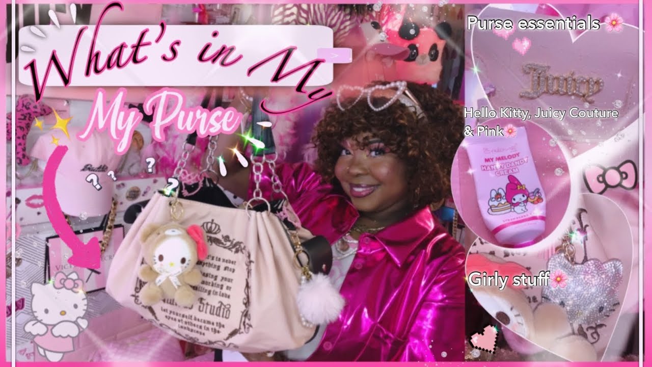 🌸♡Girly Purse Essentials (What’s In My Purse?!?) Juicy Couture Bag, Hello Kitty, PINK & girly ♡🎀