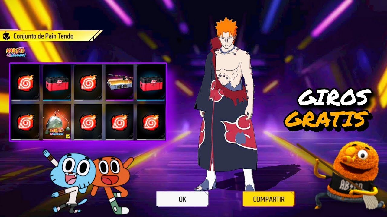 ¡SACANDO EL CONJUNTO DE PAIN TENDO CON 3000 DIAMANTES 💎😱! RULETA DE TOKENS FF X NARUTO SHIPPUDEN