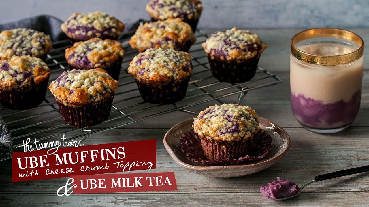 Ube Muffins with Cheese Crumble Topping & Ube Milk Tea | The Tummy Train