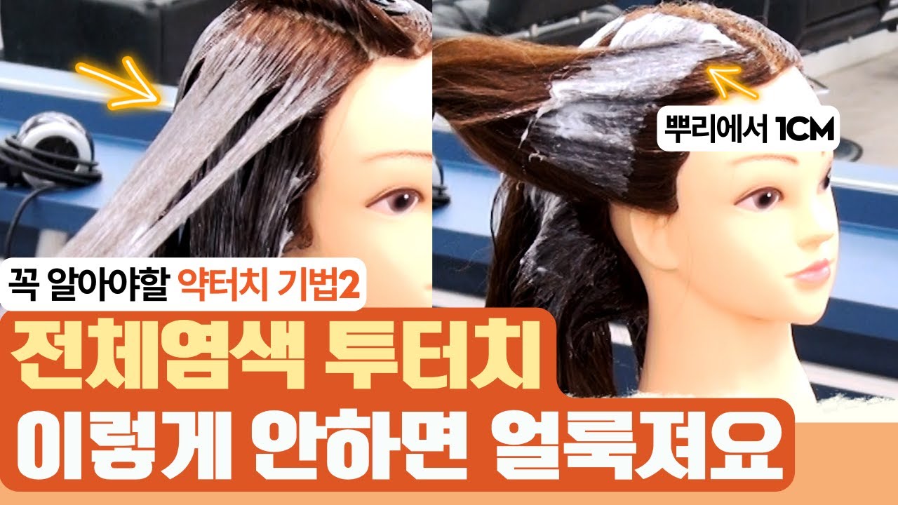 [염색교육] 전체염색 이렇게 안하면 얼룩져요 #투터치기법 #톤업염색