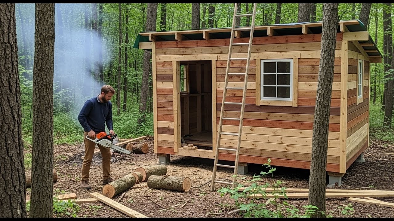 15 Days Complete DIY Tiny Cabin Construction in the Woods – Only $2500/ Start to Finish
