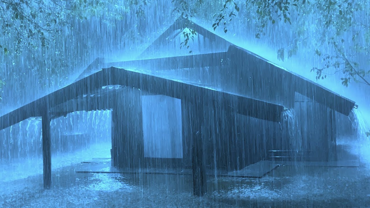 Break Insomnia in 3 Minutes with Torrential Rain & Strong Thunder on the Worn Tin Roof in the Night