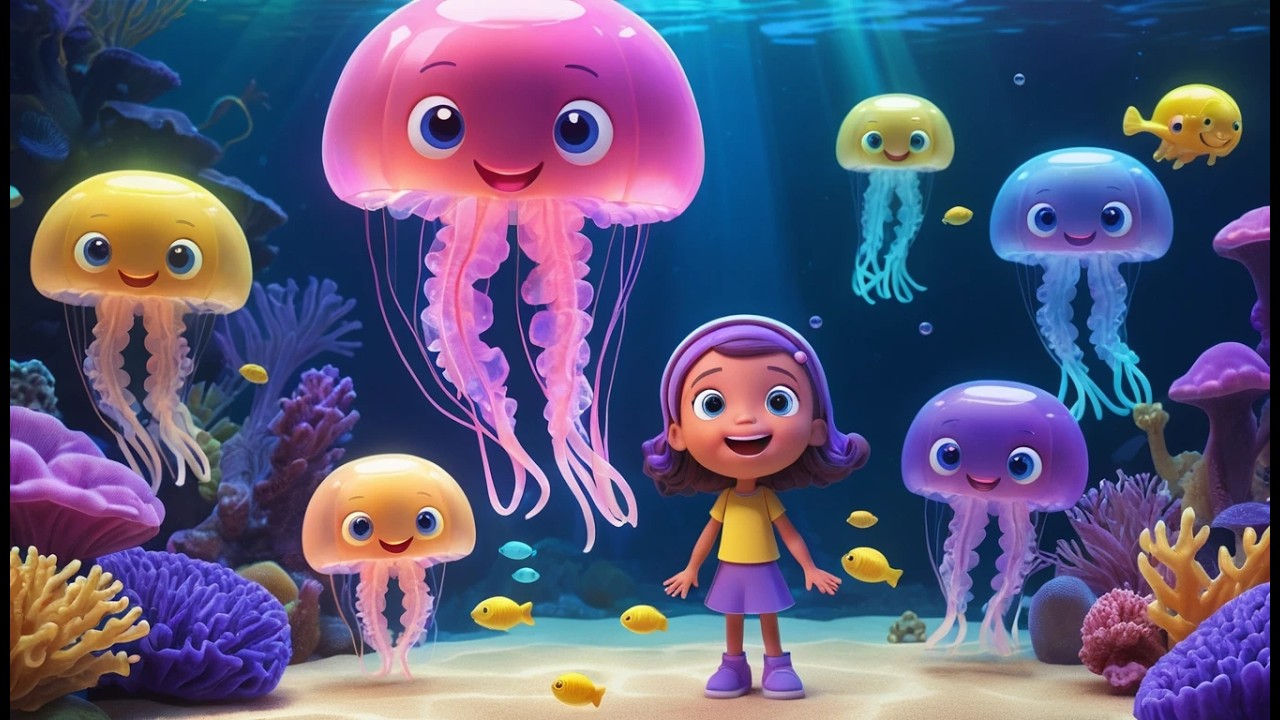 Four Little Toy Jellyfish Wiggle Wiggle Wiggle | Underwater Toy Song & Nursery Rhymes