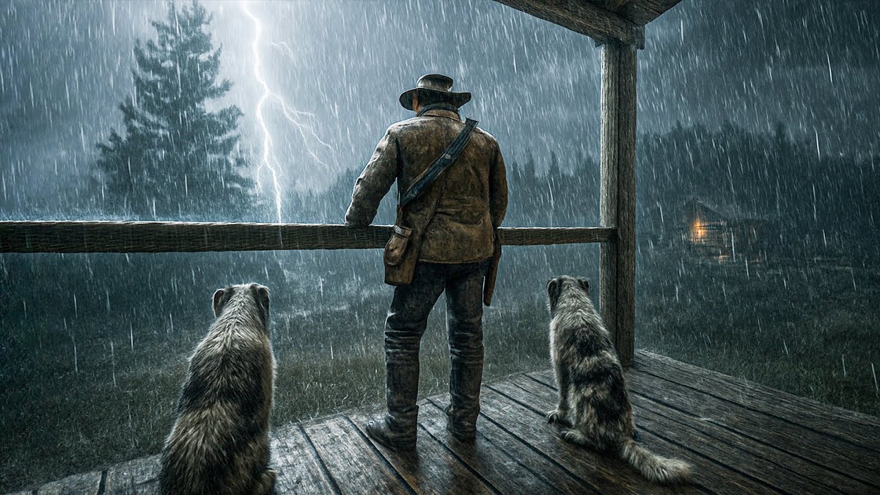 Standing By The Porch With Two Dogs While Watching Peaceful Thunderstorm | RDR2 ASMR
