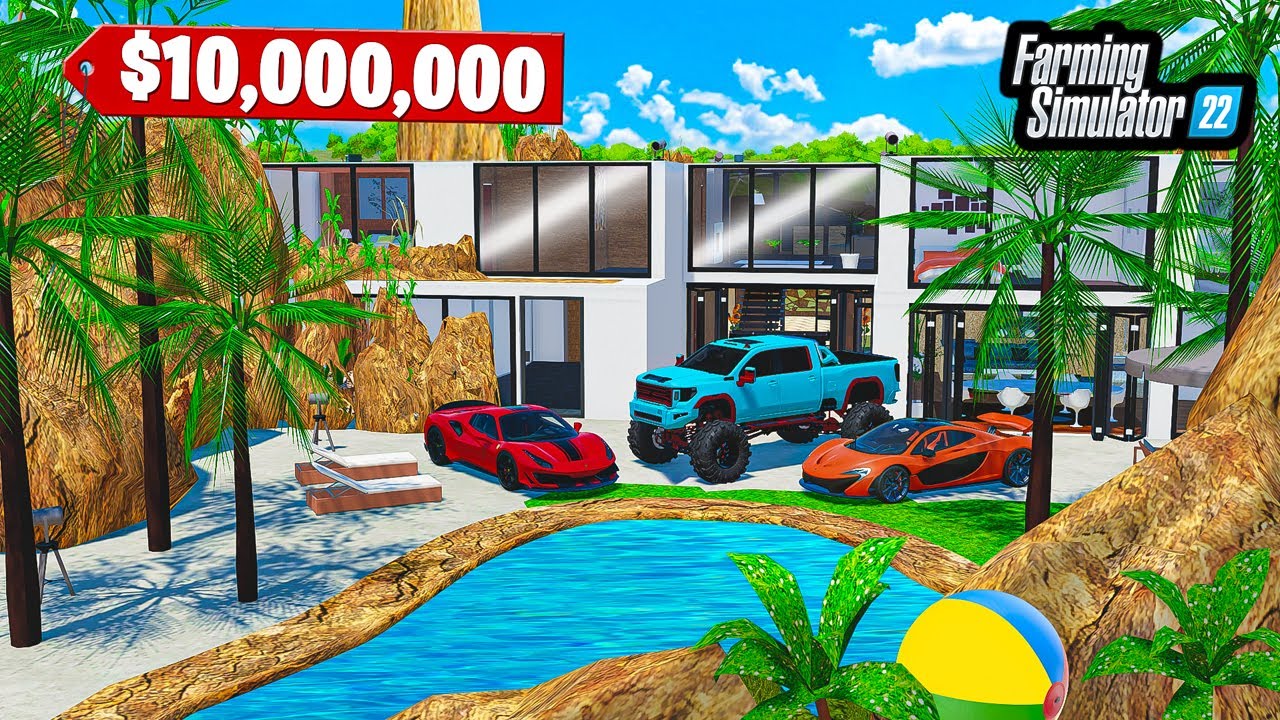 BUILDING $10,000,000 VILLA MANSION! (LIFTED TRUCK + SUPERCARS) | FS22