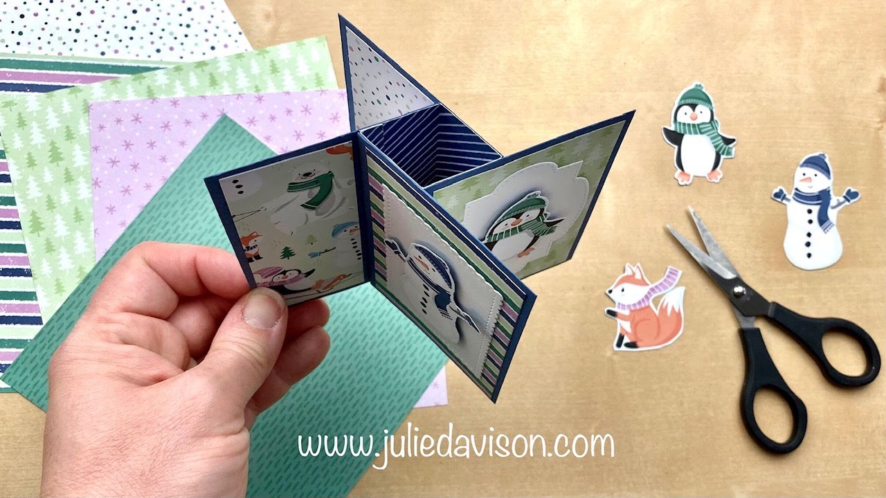 Quick, Easy Steps to Make a Pinwheel Tower Card with Stampin' Up! Penguin Playmates Designer Paper