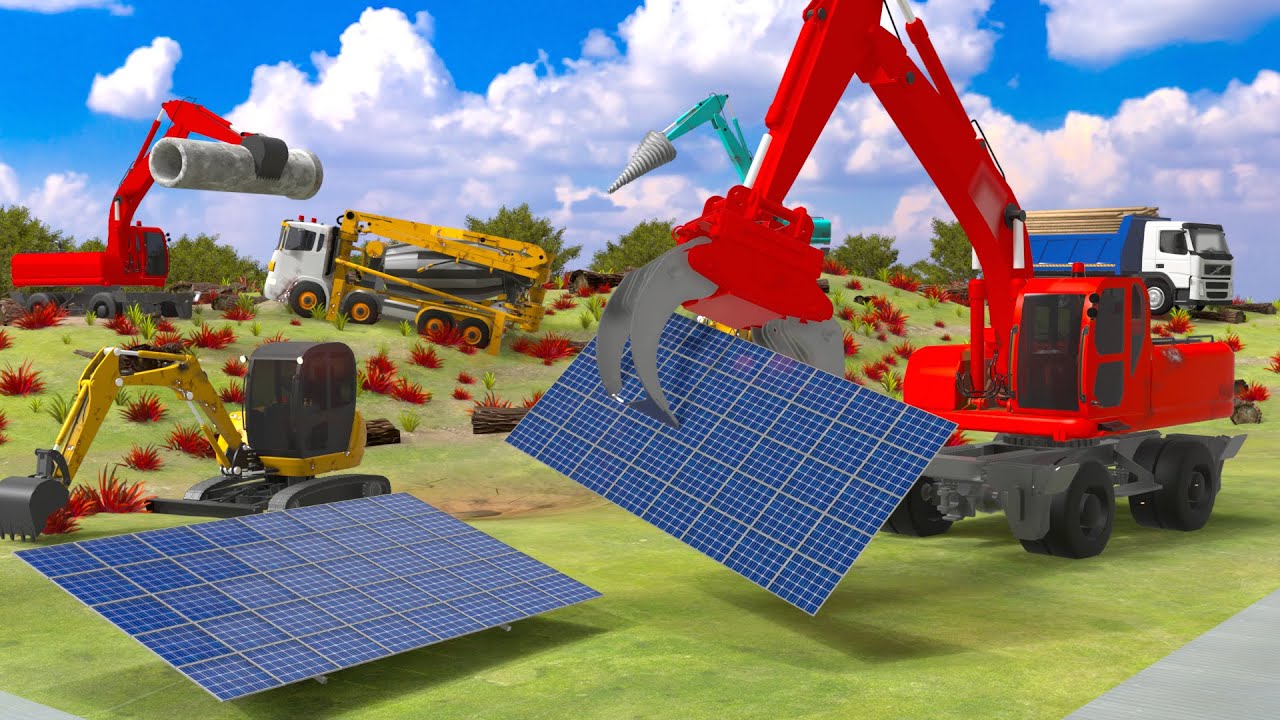 Construction Works: Excavator & Loader Install Giant Solar Panels 🌞🔧