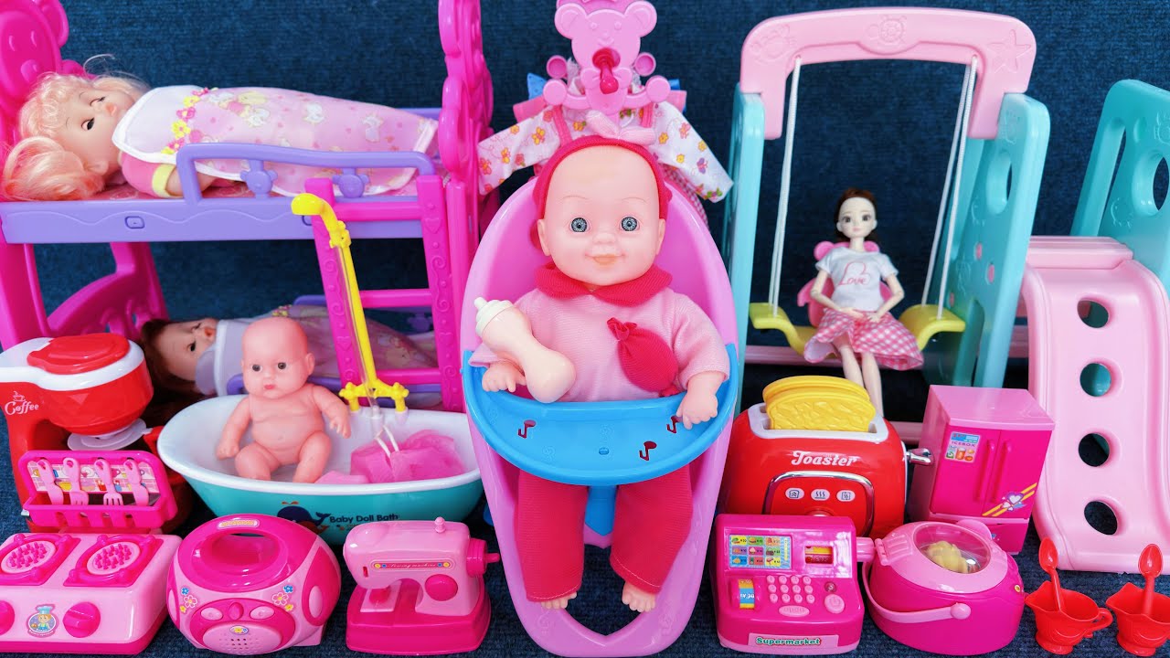 10 Minutes Satisfying with Unboxing Barbie Princess Bed & Swing Slide Playset ASMR | Review Toys