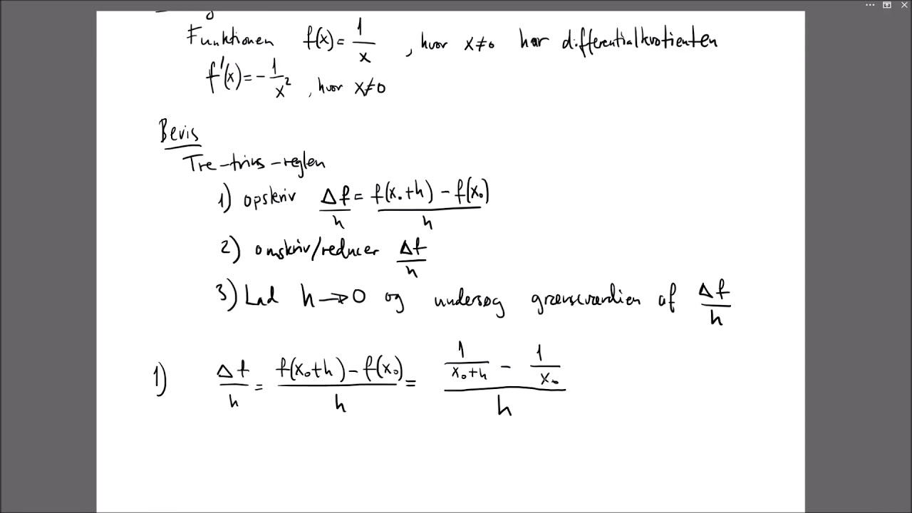 Bevis for differentialkvotienten af f(x)=1/x