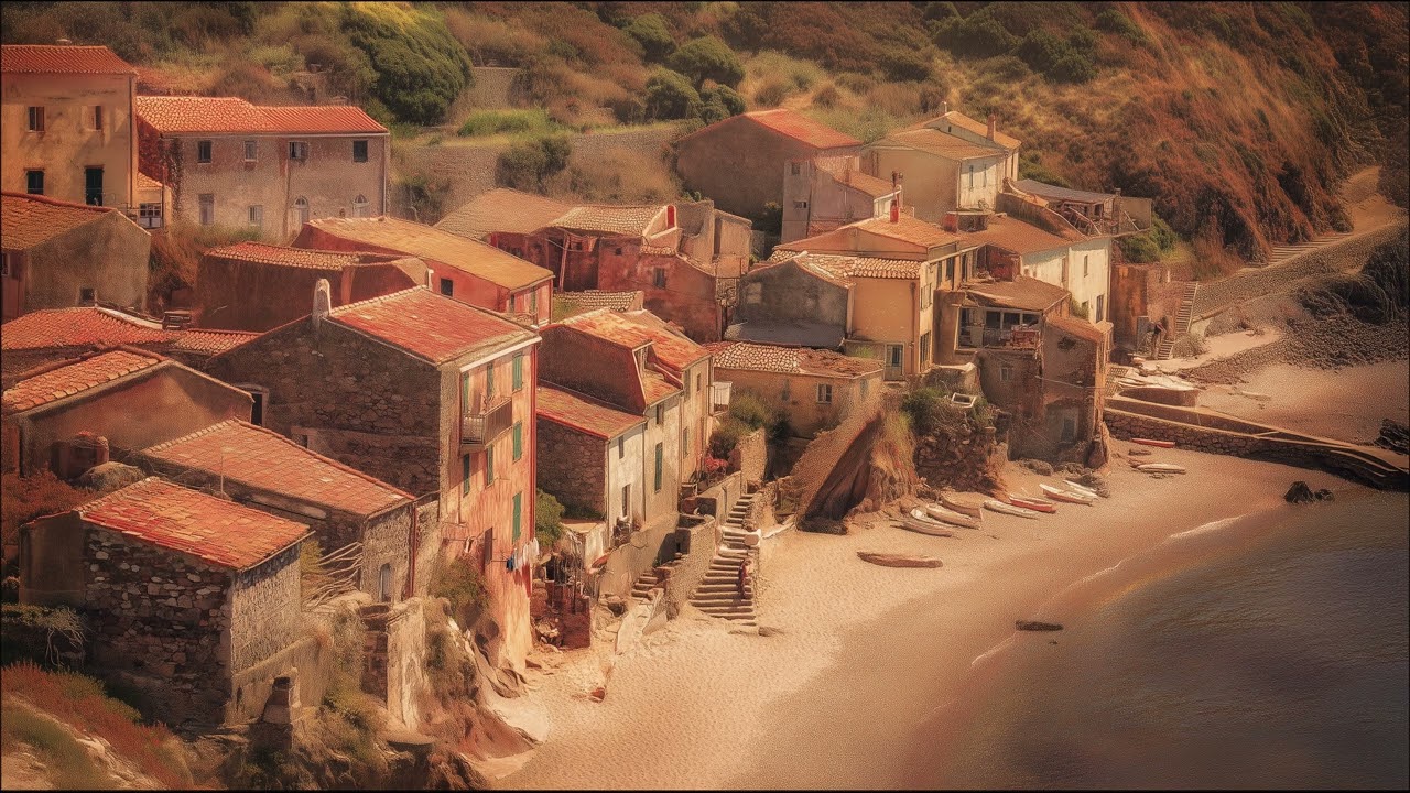 Peaceful Ancient Coastal Village in 4K | Sun-Bleached Mediterranean Beauty | Ambient Relaxation