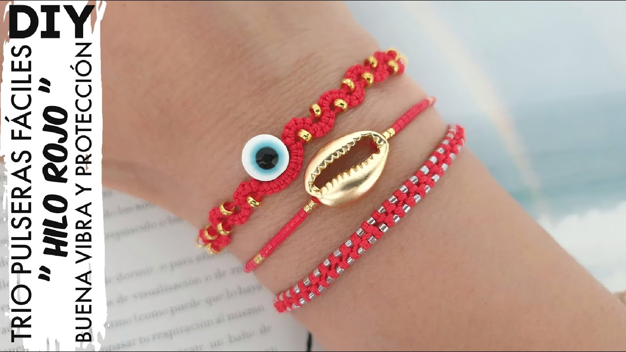 DIY PULSERAS HILO ROJO BUENA VIBRA | TRIO PULSERAS HILO ROJO DE PROTECCIÓN | Kabbalah bracelet