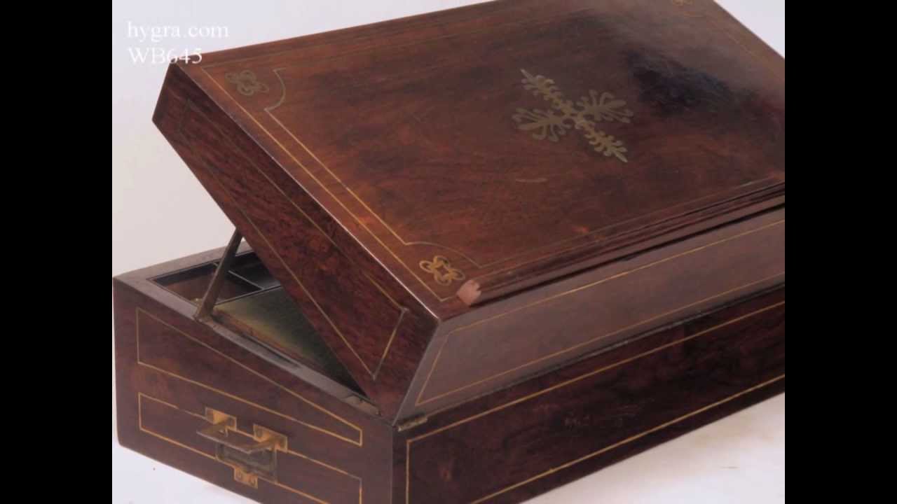 Antique Brass inlaid figured Rosewood Writing box with secret compartments Circa 1820.
