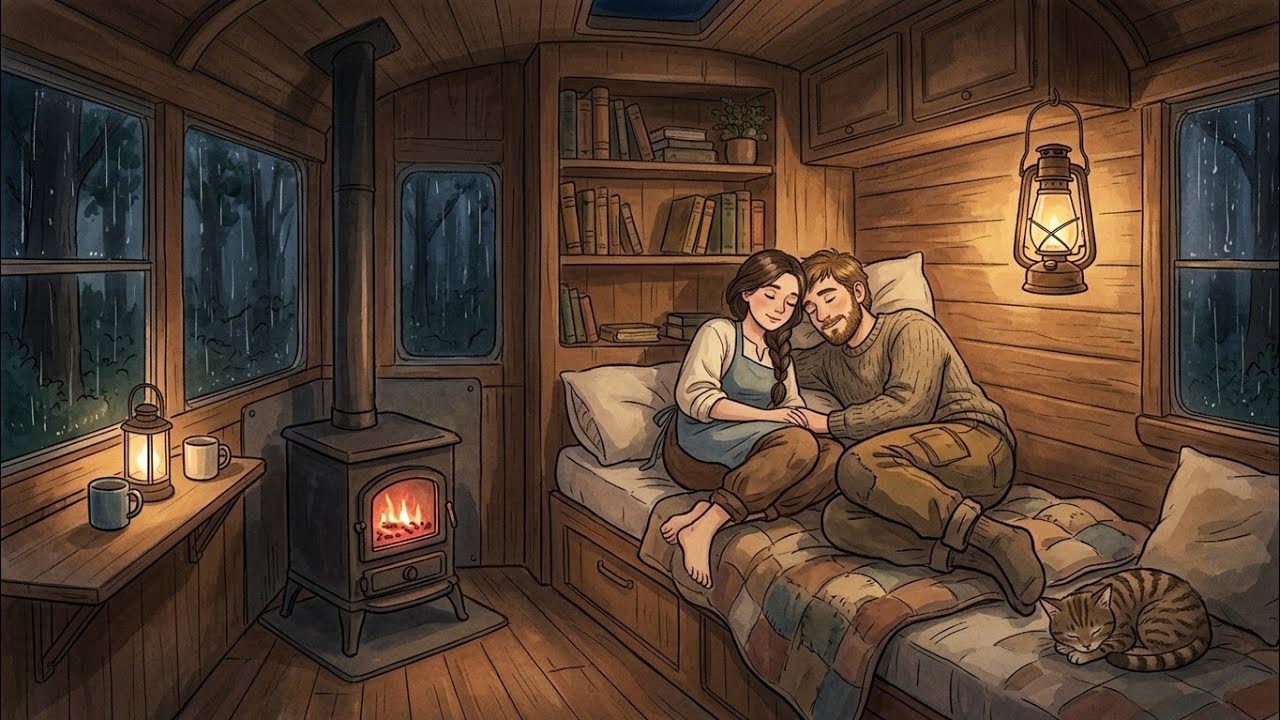 Peaceful Life on Our Tiny Bus Home 🚌 | Cooking Warm Soup While Thunder Rolls Outside 🌧️🔥