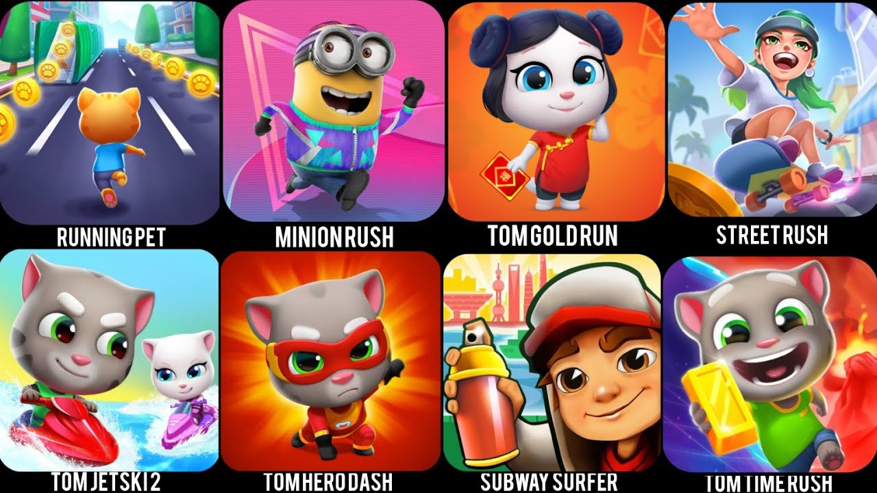 Talking Tom Gold Run🌈❌🌈Minion Rush,Tom Hero Dash,Tom Jetski 2,My Tom,My Talking Cat Blob,My Tom 2..