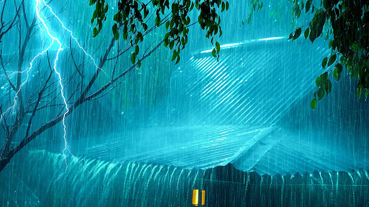 Restful Sleep with Thunder Rumbling & Rain Pouring on Old Tin Roof in Gloomy Forest