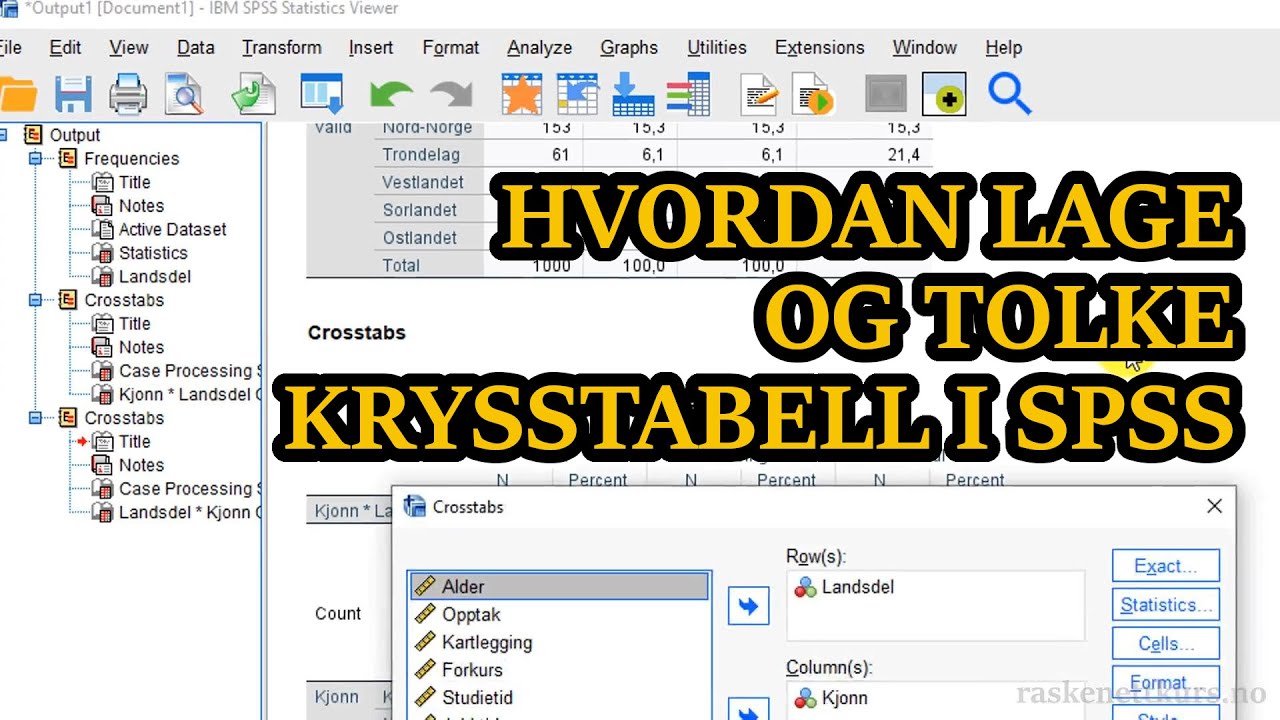 Eksempel: To kategoriske variabler - Hvordan lage og tolke krysstabell i SPSS.