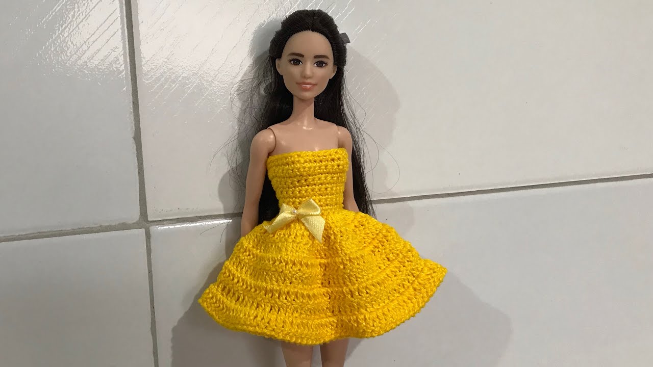 Vestido de crochê para Barbie primavera/vestido tejido a crochet para muñecas Barbie