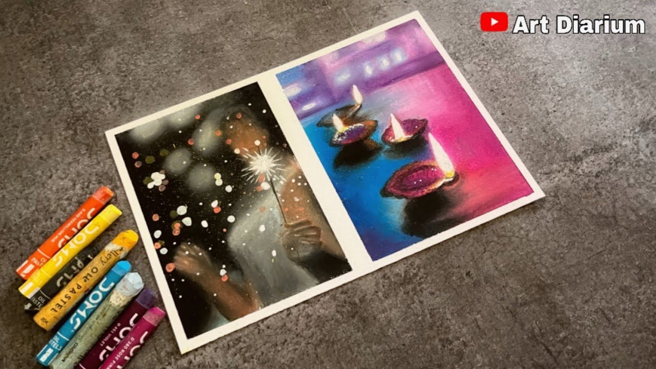 Diwali Drawing with Oil Pastels for beginners - Step by Step #happydiwali