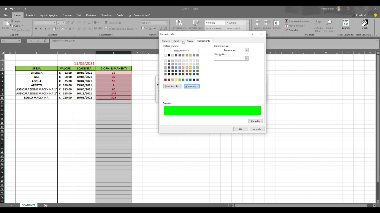 COME CREARE DELLE SCADENZE  CON EXCEL  PARTE 1
