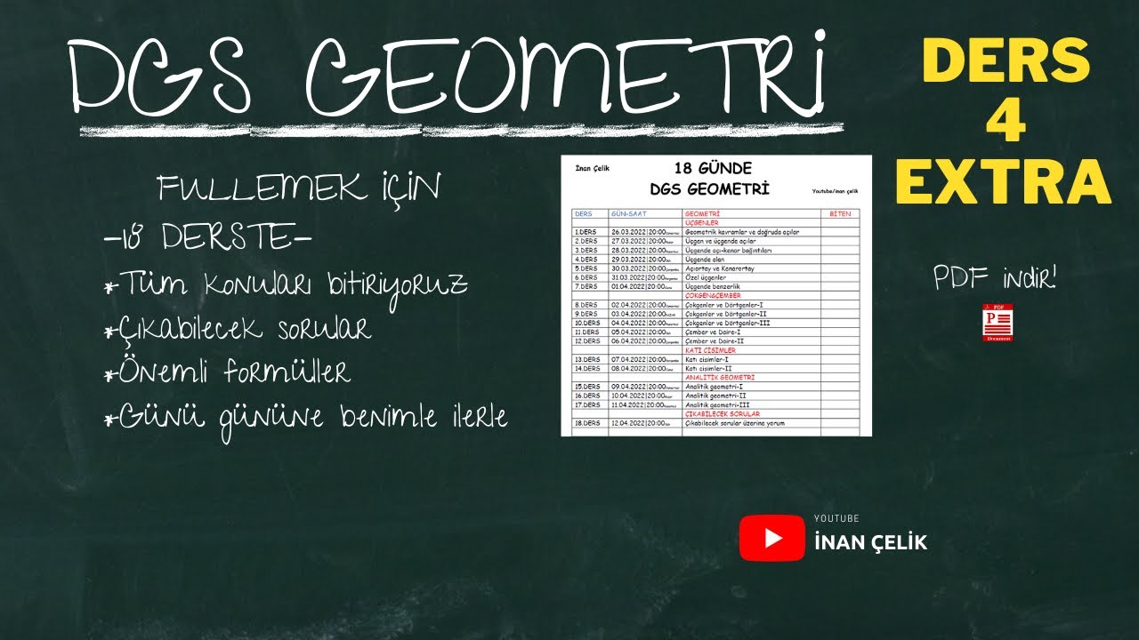 4.DERS[EXTRA pratiklik kazan 30 SORU] DGS GEOMETRİ-Konu özeti ve soru çözümü