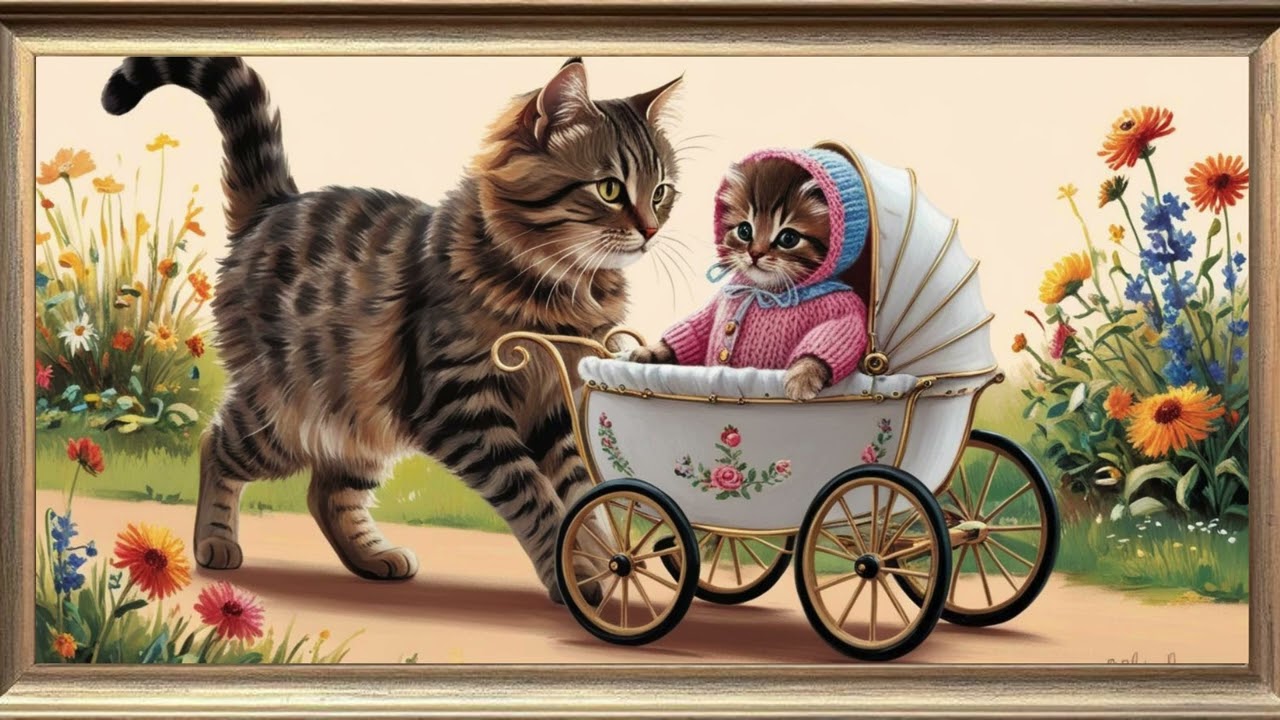 Cat with her Kitten - TV Art - Screensaver - Wallpaper - Frame Art - Cute Animals