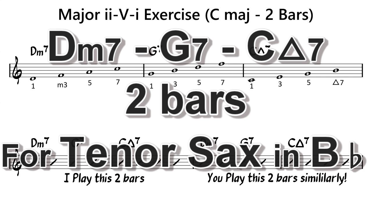 [ Dm7 - G7 - CMaj7 ] 2 Bars ii - V - i exercises for Tenor Sax in Bb