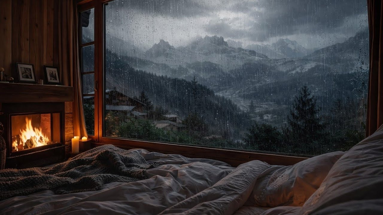 Rainy Night Bedroom Ambience 🌧️ Cozy Bed & Heavy Rain Outside the Window for Deep Sleep