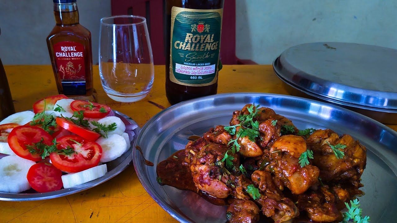 ALCOHOL MUKBANG With Royal Challenger Beer 🍻+Royal challengers Whisky And Chicken