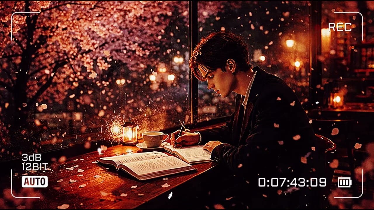 【Lo-fi音楽】桜が舞う夜、カフェの窓際で ☕️🌸 | Studying by the Window on a Cherry Blossom Night | Lofi