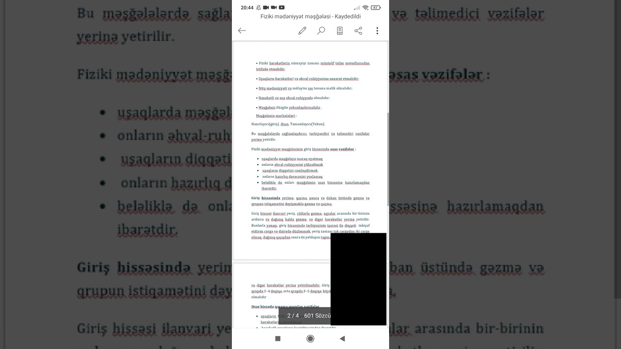 Fiziki mədəniyyət məşğələsi.