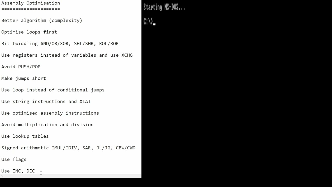 8086/8088 Assembly Language: Assembly Optimisation Part 3