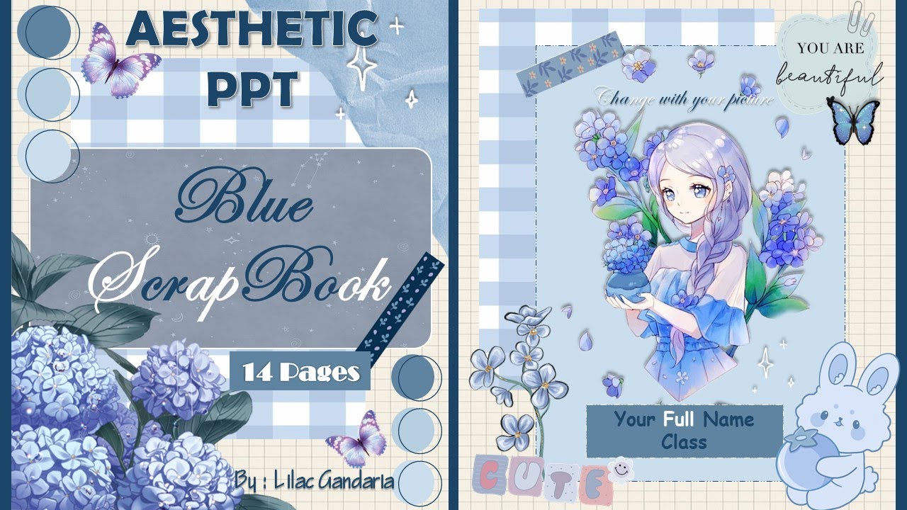 Aesthetic PPT BLUE ScrapBook Theme - Tutorial #pptaesthetic #vintage #freeppttemplate #vintageppt