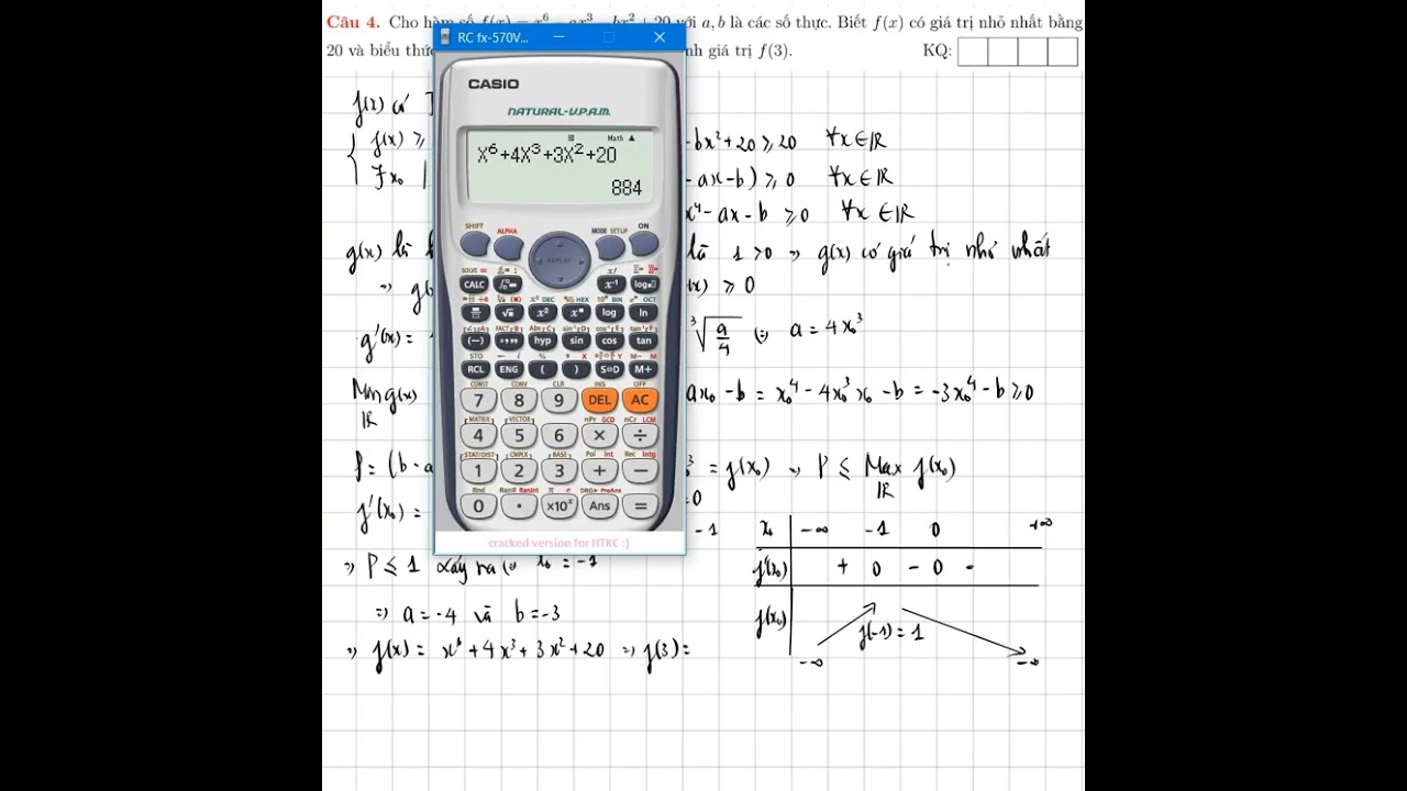 Cho hàm số f(x)=x^6-ax^3-bx^2+20.Biết f(x) có giá trị nhỏ nhất bằng 20 và P=b-a đạt giá trị lớn nhất