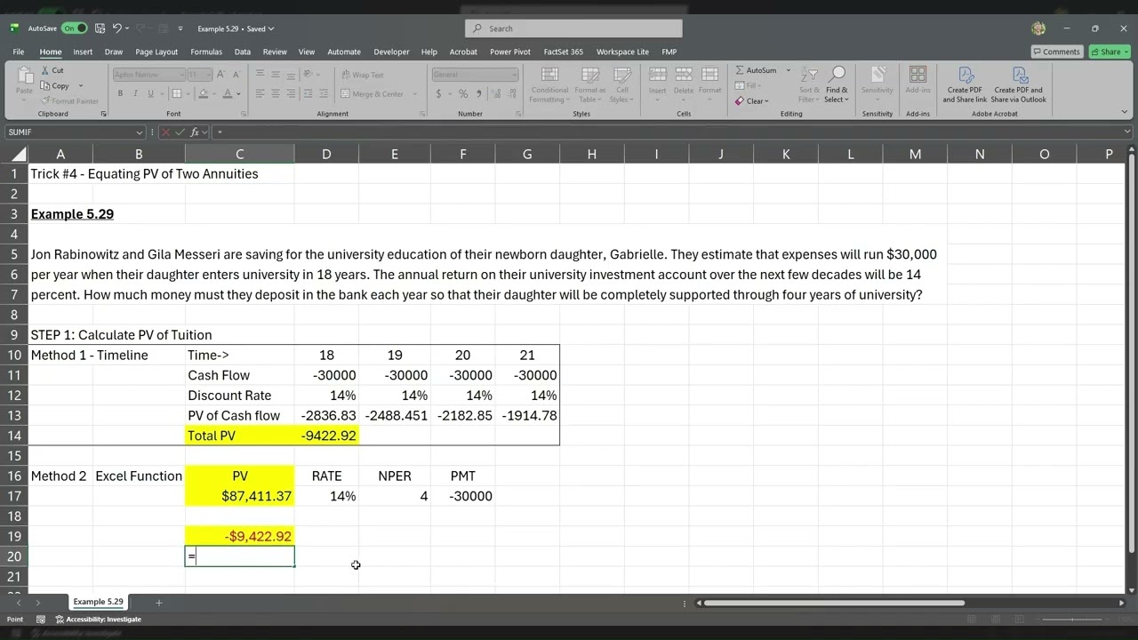 Saving for College in Excel: Present Value & Annual Contributions Explained