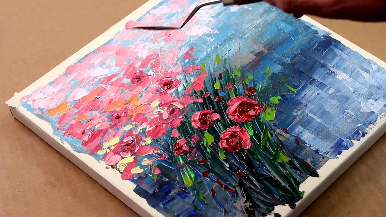Rose Abstract Painting with Acrylics / Beginner acrylic painting / Easily / step by step / Day 121