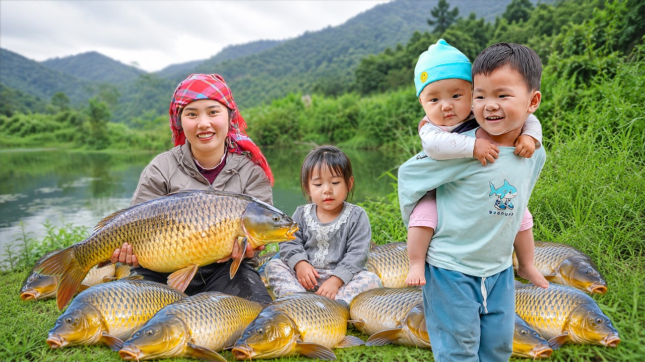 Harvesting Giant Fish from Freezing Cold River with Handmade Traps | Fishing with Chuc Duong Family