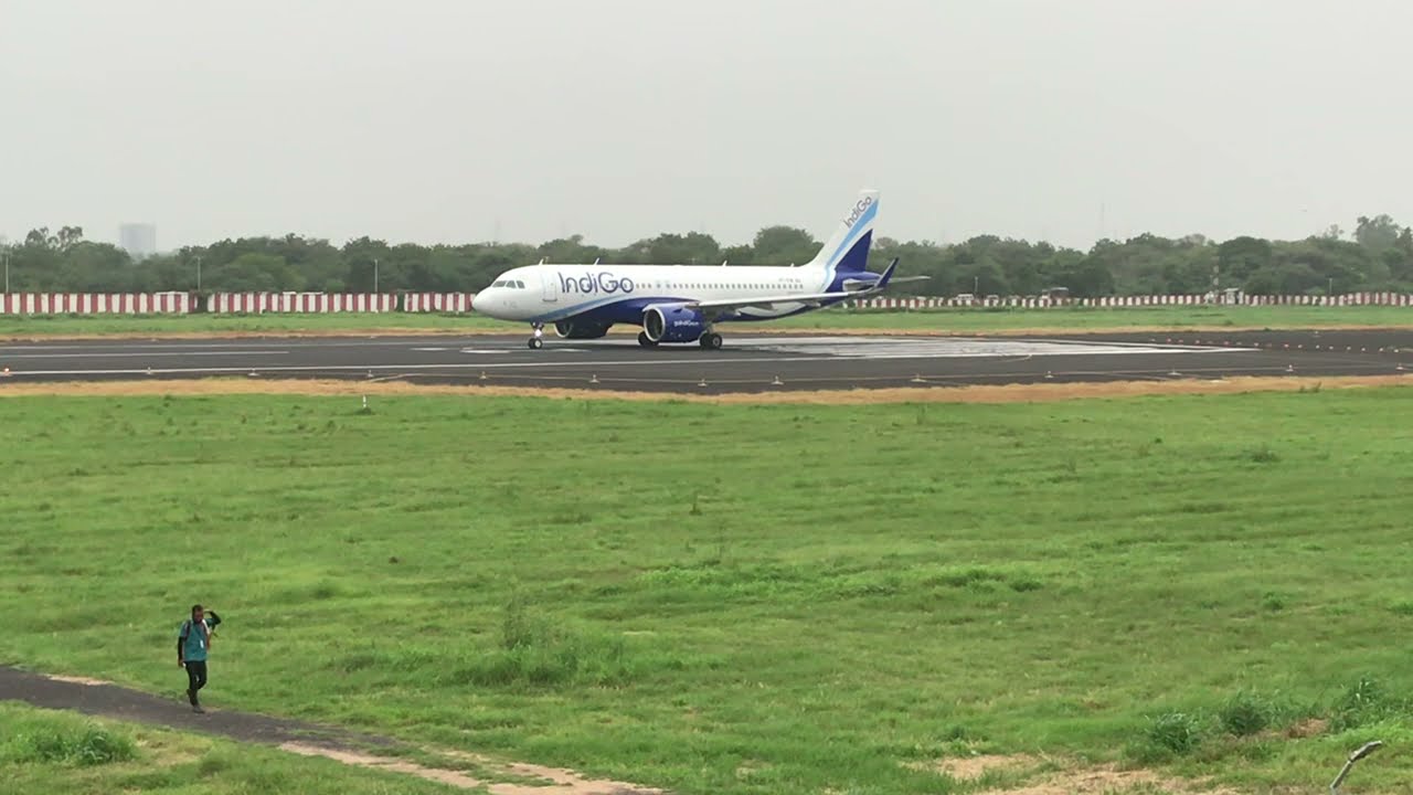 Indigo Airline Airbus A320Neo Closeup Full Runway Takeoff At Ahmedabad Airport