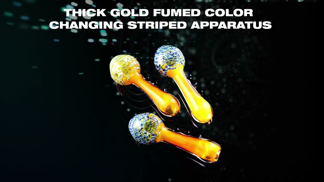Thick Gold Fumed Color Changing Striped Glass Pipe   P2495 JM