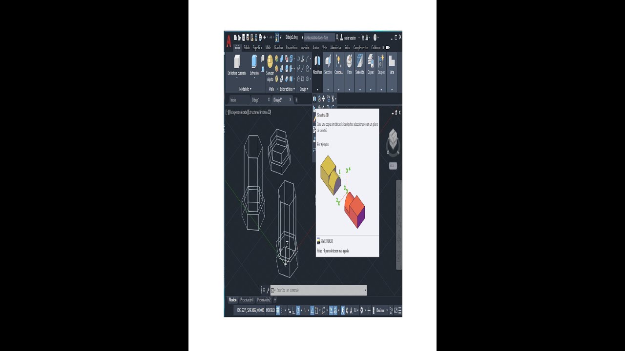 Simetr&iacute;a 3D en Autocad.