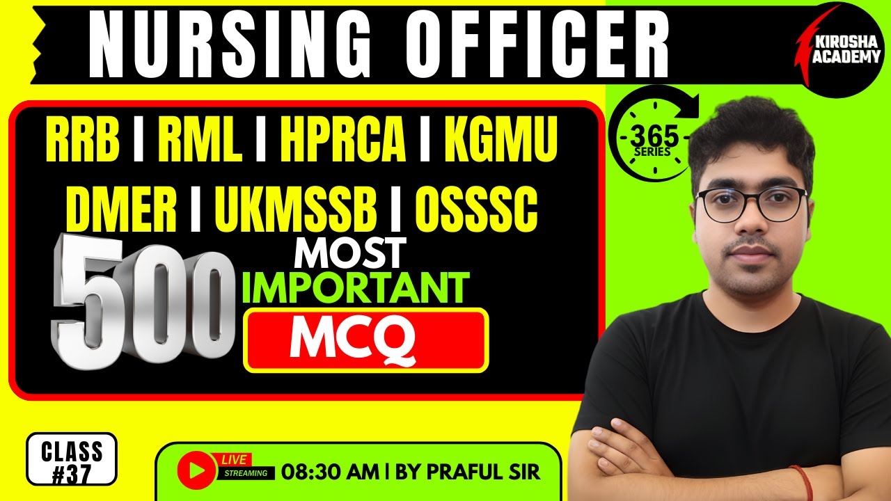 365 Series #37| 500 MOST IMPORTANT MCQs | Nursing Officer & Staff Nurse Exam 2025