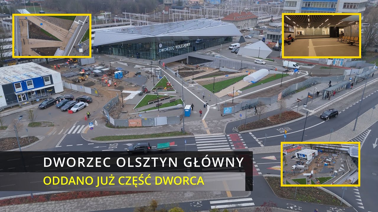 Dworzec Olsztyn Główny | Nowe dojście na perony i do kas | Parking | 27.11.2024 | Widok z drona 4K