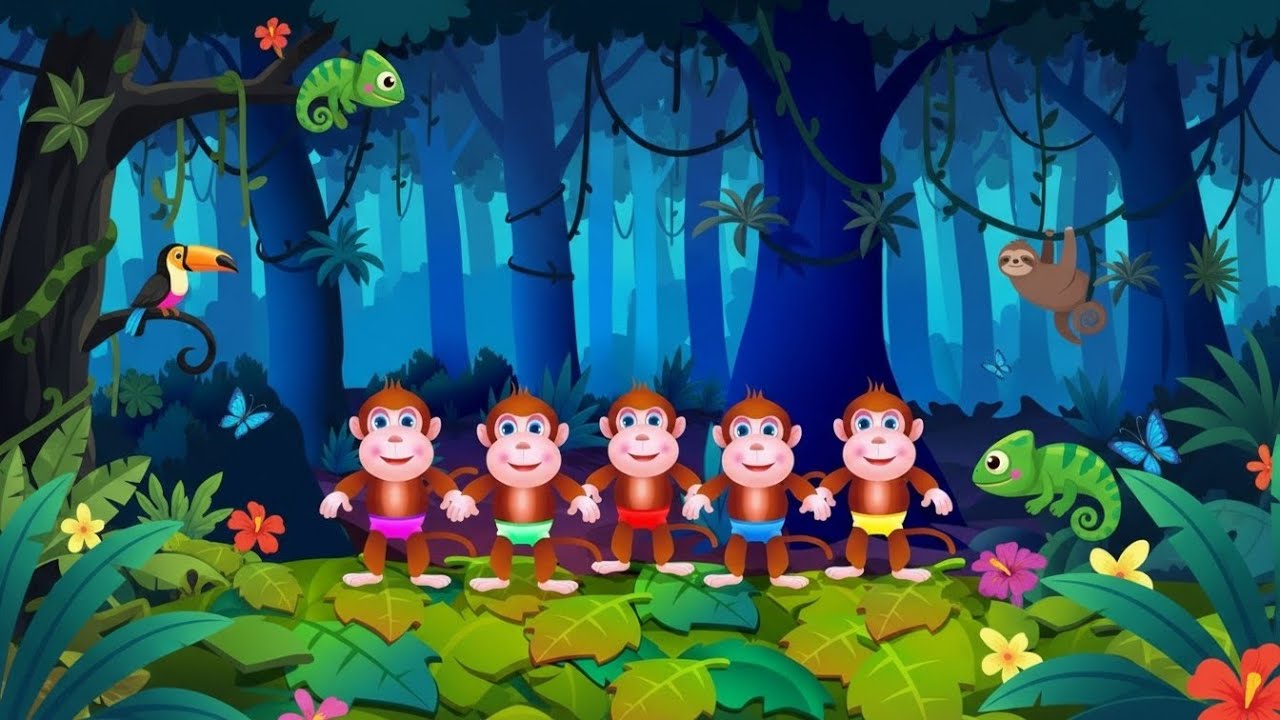 Five Little Monkeys song 😘 🐵 🐒 class poems / children Songs / happy family