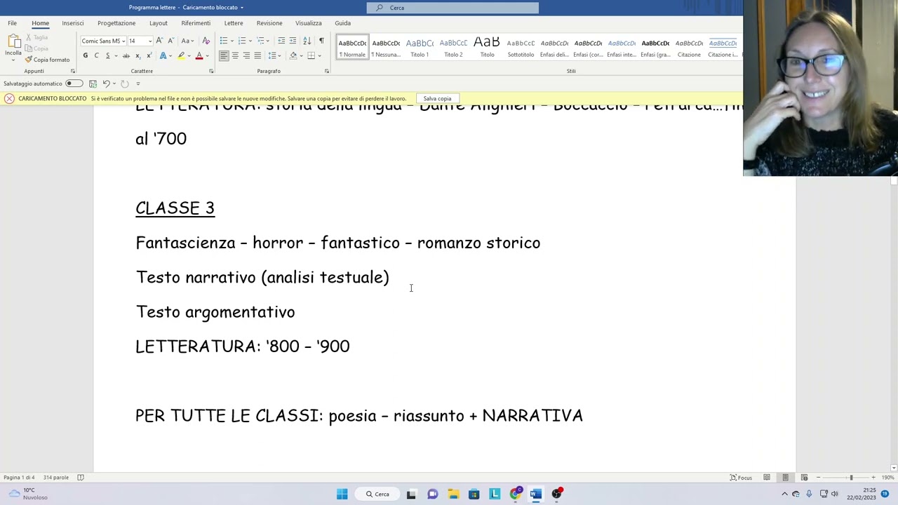 Il programma di lettere nei tre anni delle medie