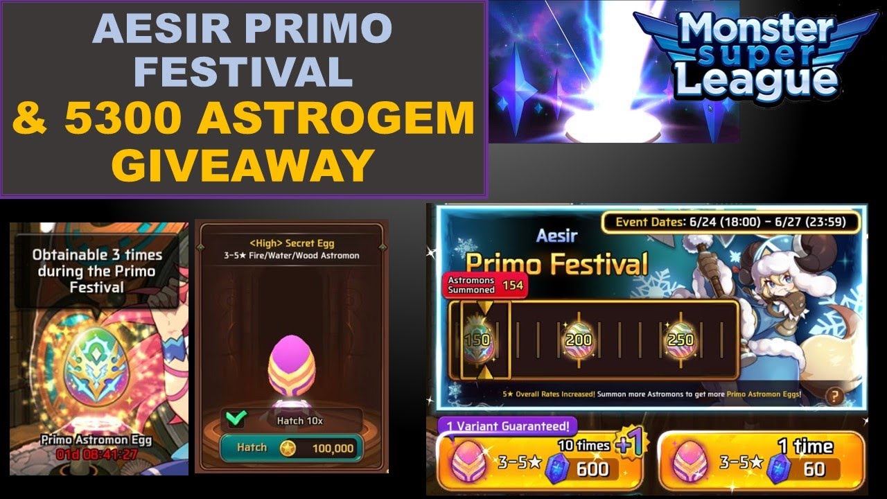 AESIR Primo Festival & 5300 ASTROGEM GIVEAWAY - Monster Super League