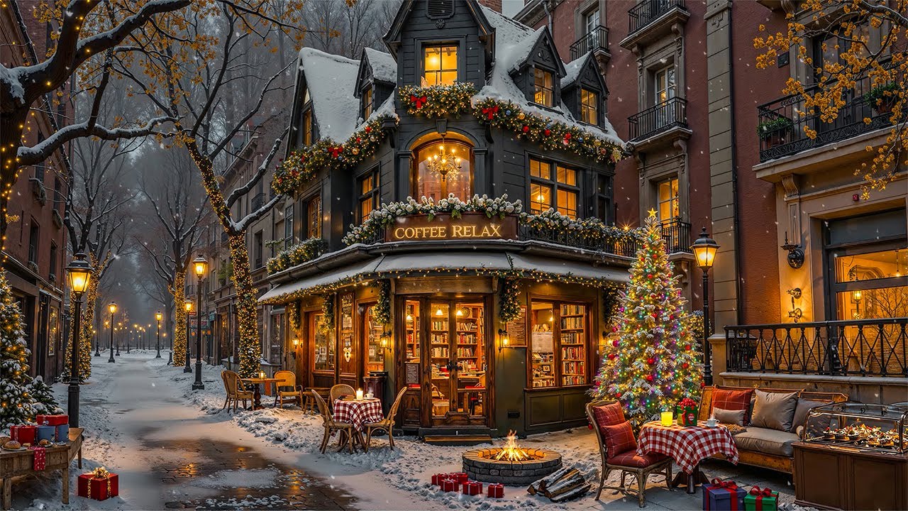 Smooth Christmas Jazz Music to Unwind 🎄 Cozy Coffee Shop Christmas Ambience & Warm Fireplace Sounds