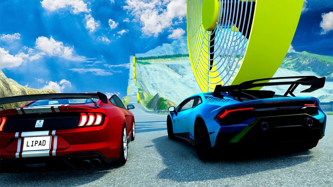 DESCENDO A LADEIRA COM NIVEIS DE FORÇA DE VENTO VENTILADORES GIGANTES! BeamNG.drive MULTIPLAYER