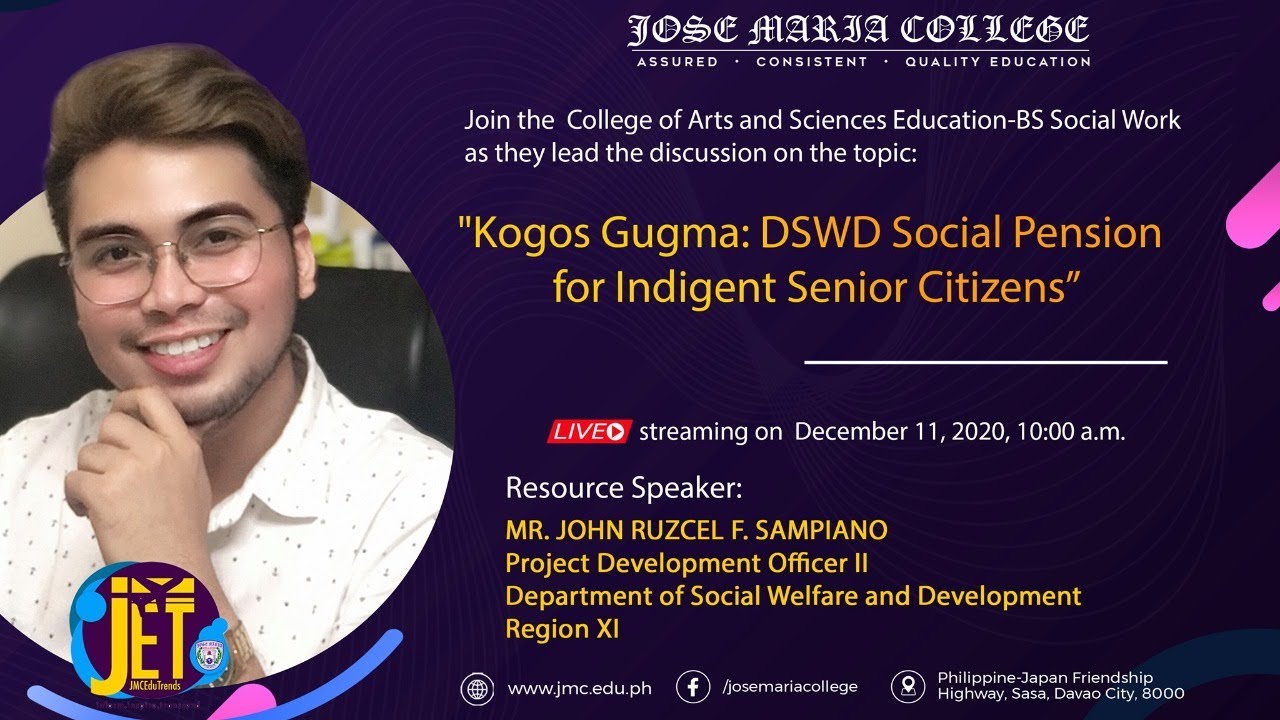 JMC EduTrends Kogos Gugma: DSWD Social Pension for Indigent Senior Citizens